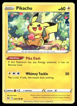 Pikachu 052/196 Common Lost Origin Pokemon Near Mint - Image 1