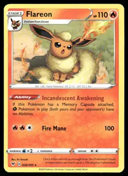 Flareon 026/185 Rare Vivid Voltage Pokemon Near Mint - Image 1