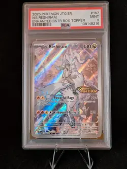 Pokemon N's Reshiram 167/159 Sv09 Journey Together Holo IR Box Topper PSA 9 - Image 1