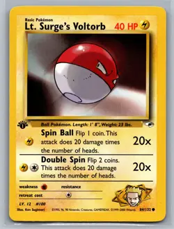 Lt. Surge's Voltorb Gym Heroes #084/132 Common 1st Edition Pokemon Card - Image 1