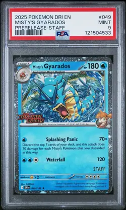 Pokemon TCG Destined Rivals #049 Misty's Gyarados Prerelease Staff PSA 9 Mint - Image 1