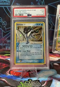 2005 Pokemon Ex Unseen Forces #115 Suicune Holo Ex Gold Star PSA 5 - Image 1