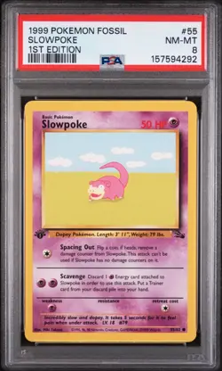 1999 POKEMON FOSSIL 1ST EDITION #55 SLOWPOKE PSA 8 - Image 1
