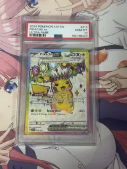 PSA 10 Pikachu Ex 219 FULL ART Ultra Rare Surging Sparks Pokemon Card GEM MINT - Image 1