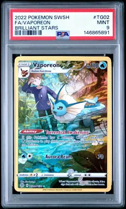 PSA 9 Vaporeon TG02/TG30 Brilliant Stars Trainer Gallery Pokemon 2022 - Image 1