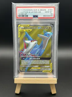 2019 POKEMON SUN & MOON TEAM UP #169 FULL ART/LATIAS & LATIOS GX PSA 10 - Image 1