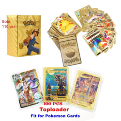 110PCS Pokemon Foil GOLD TCG GX Vmax GX Charizard & 100PCS Top Loaders Holder - Image 1