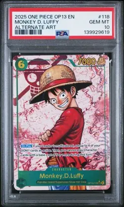 2025 ONE PIECE OP13 #118 MONKEY D. LUFFY ALTERNATE ART PSA 10 GEM MINT - Image 1