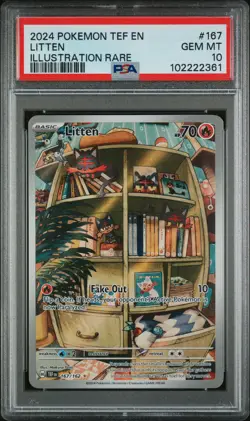 2024 POKEMON TEF EN-TEMPORAL FORCES ILLUSTRATION RARE #167 LITTEN PSA 10 - Image 1