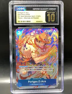 2025 One Piece Best Selection Vol 3 Portgas D. Ace P-074 Alt Art CGC 10 PRISTINE - Image 1