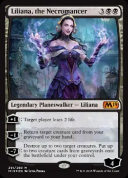 Liliana, the Necromancer -Foil Medium Play MTG Magic 2019 Core Set - Image 1