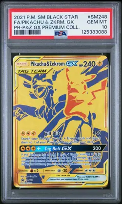 2021 POKEMON SM BLACK STAR PROMO #SM248 FULL ART/PIKACHU & ZEKROM GX PSA 10 - Image 1
