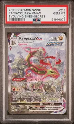 Pokemon Rayquaza VMAX Evolving Skies Secret Full Alt Art #218 PSA 10 Gem Mint - Image 1