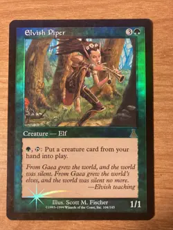 1x FOIL ELVISH PIPER x1 LP Urza’s Destiny MtG Magic fast shipping - Image 1