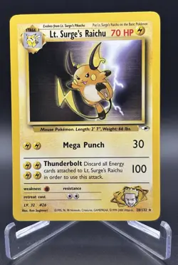 Pokemon TCG Lt. Surge's Raichu Gym Heroes 28/132 Unlimited Rare - Image 1