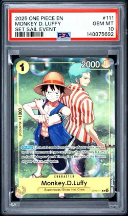 2025 ONE PIECE SET LEARN TOGETHER SAIL EVENT PROMO #111 MONKEY D LUFFY PSA 10 - Image 1