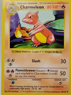 Charmeleon 24/102 Base Set Pokemon Card HP Crease WOTC 1999 Vintage - Image 1
