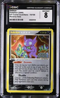 SABLEYE 10/100 REVERSE HOLO EX CRYSTAL GUARDIANS POKEMON CGC 8 NM/MINT - Image 1