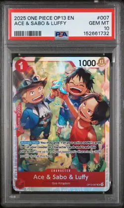 2025 One Piece OP13 Carrying On His Will Ace & Sabo & Luffy 007 - PSA GEM MT 10 - Image 1