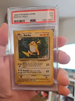 1999 POKEMON BASE SET UNLIMITED #14/102 RAICHU HOLO RARE PSA 5 - Image 1