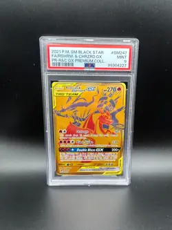 Pokemon Reshiram & Charizard GX Full Art Gold Promo SM247 English PSA 9 MINT - Image 1