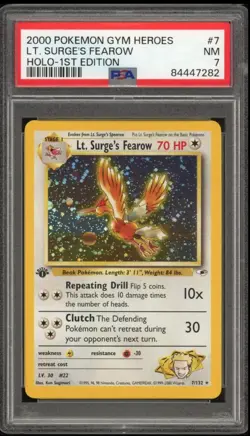 Lt. Surge's Fearow Rapasdepic 7/132 1st Ed Gym Heroes Holo PSA 7 WOTC Pokemon - Image 1