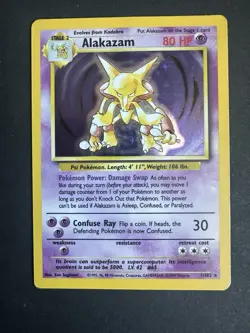 Pokemon TCG Alakazam Base Set Holo Unlimited Rare Card 1/102 1999 - Image 1
