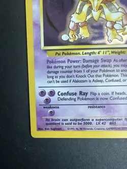 Pokemon TCG Alakazam Base Set Holo Unlimited Rare Card 1/102 1999 - Image 2