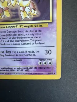 Pokemon TCG Alakazam Base Set Holo Unlimited Rare Card 1/102 1999 - Image 3