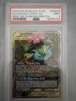 Pokemon TCG Venusaur & Snivy GX TAG TEAM Full Art Holo Promo SM229 PSA 9 - Image 1