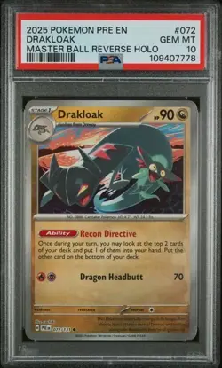 2025 POKEMON PRISMATIC EVOLUTIONS #072 DRAKLOAK MASTER BALL REVERSE HOLO PSA 10 - Image 1