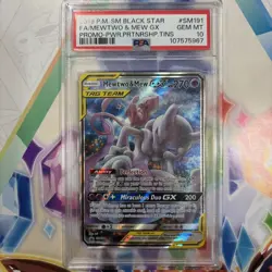 PSA 10 MEWTWO & MEW GX 2019 POKEMON SM BLACK STAR PROMO #SM191 FULL ART TAG TEAM - Image 1