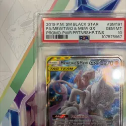 PSA 10 MEWTWO & MEW GX 2019 POKEMON SM BLACK STAR PROMO #SM191 FULL ART TAG TEAM - Image 2