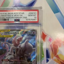 PSA 10 MEWTWO & MEW GX 2019 POKEMON SM BLACK STAR PROMO #SM191 FULL ART TAG TEAM - Image 3