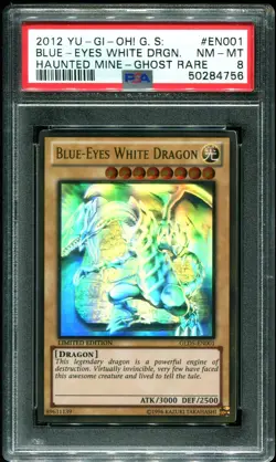 PSA 8 Blue-Eyes White Dragon Ghost Rare Haunted Mine 2012 Yu-Gi-Oh! GLD5-EN001 - Image 1