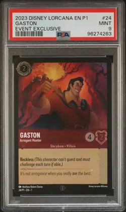 2023 DISNEY LORCANA EN P1-PROMO EVENT EXCLUSIVE GASTON - ARROGANT HUNTER PSA 9 - Image 1