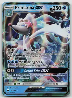 Pokemon Primarina GX 42/149 SM Base Set Ultra Rare Holo DMG - Image 1