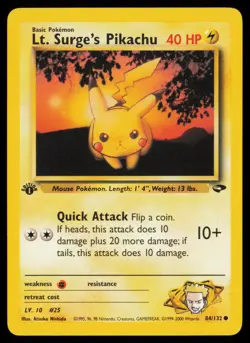 Pokemon Lt. Surge's Pikachu - 84/132 - Common Gym Challenge 1st Edition MP - Image 1