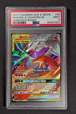 2019 Pokemon Reshiram & Charizard GX 20/214 Tag Team Unbroken Bonds PSA 9 MINT - Image 1