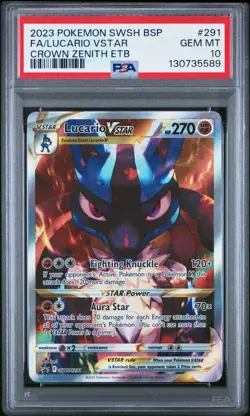 Pokemon 2023 Lucario VSTAR Full Art Crown Zenith ETB Promo Gem Mint PSA 10 - Image 1