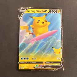 Surfing Pikachu V 008/025 Celebrations Holo Pokemon MJ - Image 1