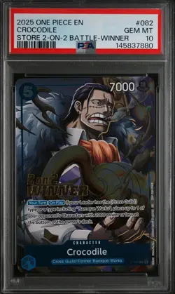 2025 ONE PIECE PROMOS STORE 2-ON-2 BATTLE-WINNER #082 CROCODILE PSA 10 - Image 1