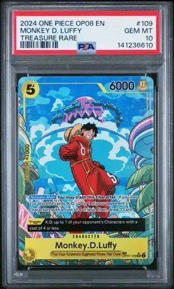 2024 ONE PIECE OP08 MONKEY D. LUFFY TREASURE RARE #109 PSA 10 ENGLISH - Image 1