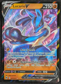 Lucario V 2020 Champion's Path Full Art Ultra Rare Pokemon Card 027/073 (NM) - Image 1