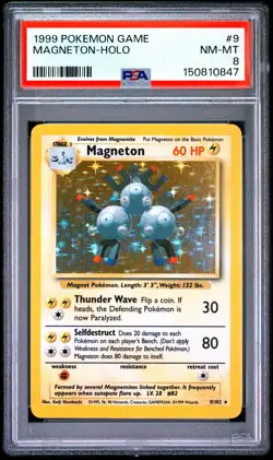 1999 POKEMON BASE SET UNLIMITED #9 MAGNETON-HOLO PSA 8 - Image 1