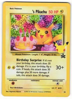 Pokemon Birthday Pikachu 24/53 Celebrations Classic Collection Holo NM - Image 1