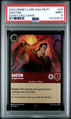 2023 DISNEY LORCANA EN P1-PROMO EVENT EXCLUSIVE GASTON - ARROGANT HUNTER PSA 9 - Image 1