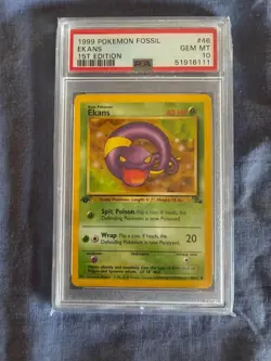 Ekans Pokemon Fossil Gem Mint PSA 10 1st Edition - Image 1