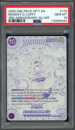 PSA 10 Monkey.D.Luffy 3rd Anniversary-Silver SP OP05-119 One Piece Card B10 - Image 1