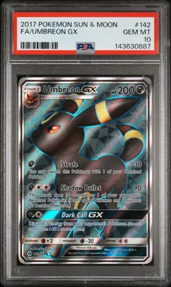 2017 POKEMON SUN & MOON #142 FULL ART/UMBREON GX PSA 10 - Image 1